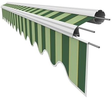 Leudus Markisenstoff mit Volant für 4 x 3 m Markisen-Ersatzstoff Markisentuch Markisenbespannung Markisentuch Sonnenschutz fertig genäht Maß Tuch 3,83 x 3 m Volant 3,83 x 0,21 m Design SPD029