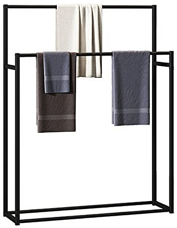KLZUOPT Exquisite Badezimmer-Regale, freistehend, Doppel-Handtuchhalter, Metall, stehend, Handtuchhalter, Badetuchhalter, Aufbewahrungsleiter, Handtuchständer für Handtücher/schwarz/60 x 22 x 100 cm