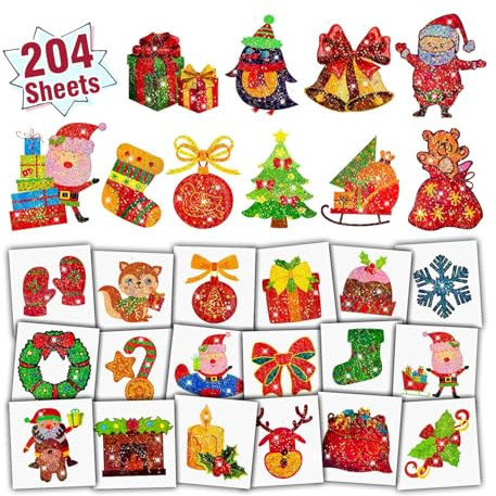 Leesgel Weihnachts Glitzertattoos Kinder, 204 Blatt Einzeln Advent Geschenk | Hautfreundlich Wasserfest, Glitzer-Effekt, 204 einzeln verpackte Motive, Adventskalender Füllung, Weihnachtsdeko, Geschenk