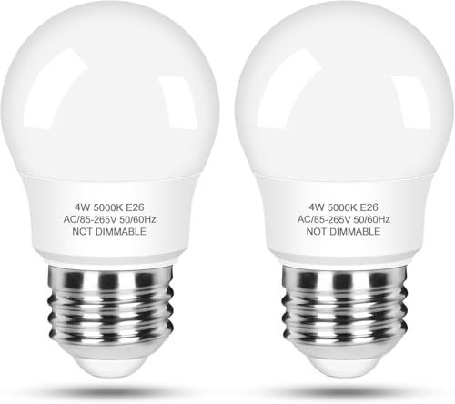 LED Refrigerator Light Bulb 40 Watt Equivalent, 120V Fridge Appliance Light Bulb 4W Daylight White 5000K, Waterproof A15 Fridge Light Bulbs 450LM, E26 Freezer Light Bulbs Non-dimmable, 2Packs