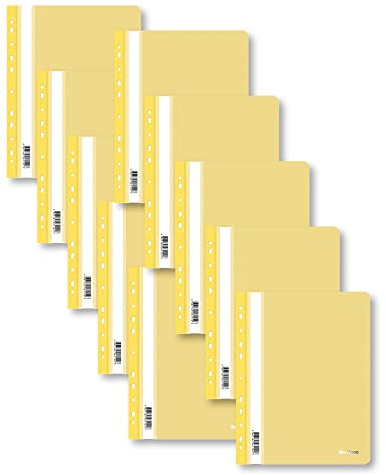 Berlingo Schnellhefter Set, 10 Stück, A4 Format, 100 Blatt, 180 Mikron, PP-Kunststoff, für das Büro, das Home Office oder die Schule und Uni (Gelb mit Lochung)