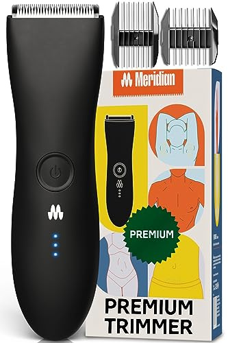 Meridian The Trimmer Premium, Body Hair Trimmer & Electric Shaver for Men and Women for Pubic Hair, Chest, Legs & Bikini Line, Waterproof & Rechargeable, Onyx