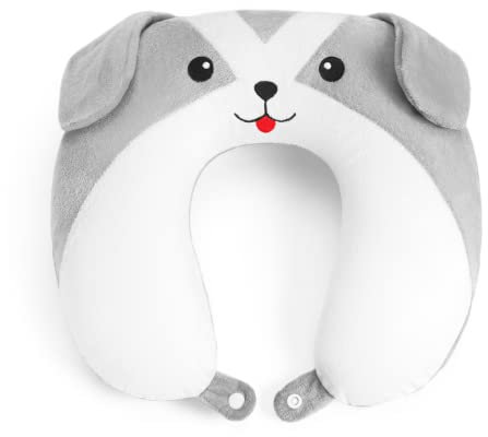 Mousehouse Gifts - Memory Foam Travel Pillow, Plush Neck Support for Grey Dog and Adults