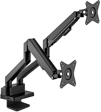 Manhattan 461887 Supporti a parete per TV 81,3 cm [32] Scrivania Nero (TV/MONITOR DESK MOUNT DUAL DOCK - -GAS DUAL 27IN ENET/HDMI/USB-A/C)