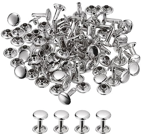 sourcing map 100 Sets Leder Nieten 9mm Doppelt Kappe Nieten 12mm Höhe Metall Nieten Runde Nieten Hohlnieten Niete für Leder Handwerk Reparatur DIY Geldbeutel Gürtel Taschen Schuhe Silber Ton