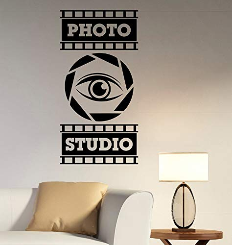 Wandfenster Aufkleber Fotostudio Logo Wandaufkleber Tapete Kamera Auge Streifen Vinyl Kunst Applikation Wandbild Selbstklebendes Poster 29X57 Cm