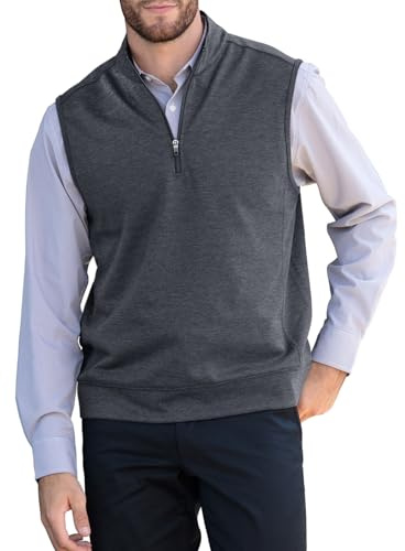 Makkrom Mens Quarter Zip Sleeveless Golf Vest Pullover Stand Collar Casual Vests Outerwear Dark Grey