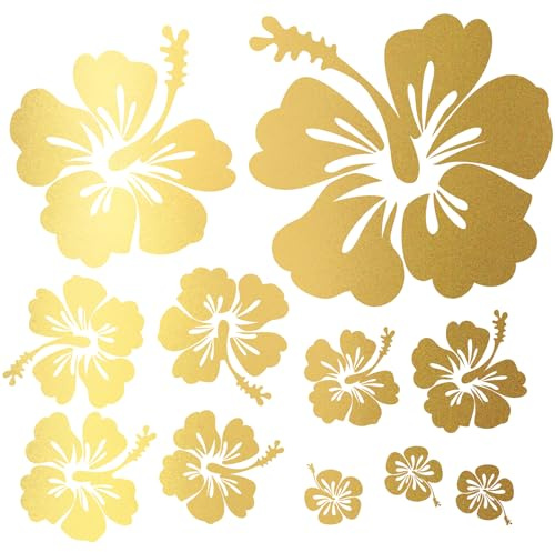 Finest Folia Dekoaufkleber Hibiskus Blumen Home Deko Aufkleber zuhause Sticker wohnen Toilettendeckel Kühlschrank Laptop Toilette selbstklebend K165 (12 Gold)