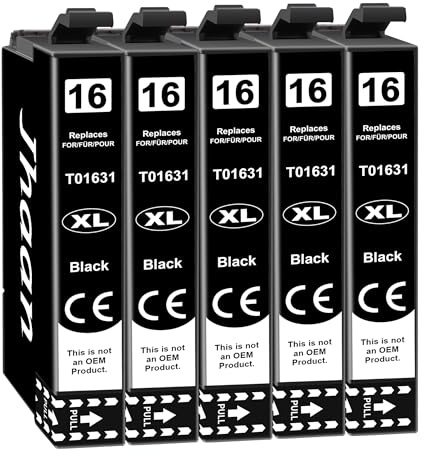 Jhaan 16XL Druckerpatronen Kompatible für Epson WF 2760 Patronen, 5 Schwarz | Kompatible für Epson 16XL Patronen für Workforce WF-2630 WF-2760 WF-2510 WF-2660 WF-2010 WF-2750 WF-2650 WF-2540 WF-2530