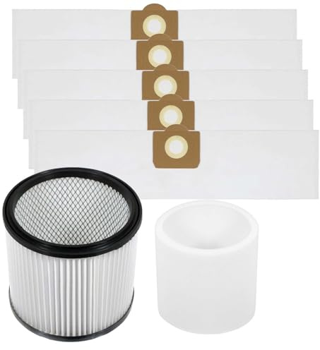 SPARES2GO Cartridge + Foam Filter + 5 Dust Bags compatible with Titan TTB350 TTV431 16L 20L 30L 40L Vacuum Cleaner