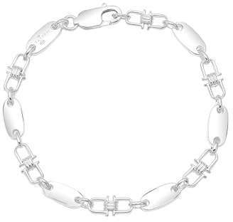 TAIPAN Plattenkette Armband bewegliche Steigbügelkette 6mm breit aus 925 Sterling Silber 17cm 19cm 21cm hochglanzpoliert