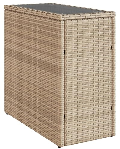 vidaXL Mesa Auxiliar Jardín con Tapa de Vidrio, Mesita Pequeña de Centro, Mesa de Sofá, Mueble para Patio Balcón Terraza Porche, Ratán PE Beige