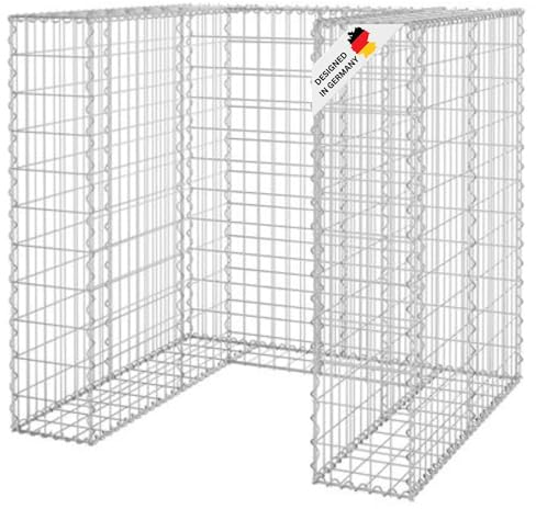 DELUKE 1er Gabionen Mülltonnenbox ESOL | 110x110x100cm| Mülltonnenverkleidung für 1 Tonne Gabionenwand Müllbox aus Steinen Mülltonnenschutz