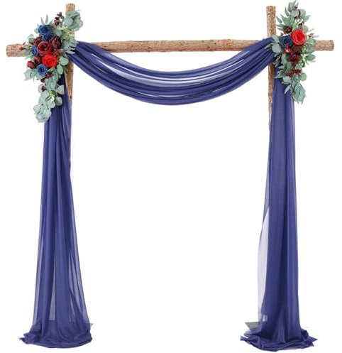 Wambere Querbehang Freihanddeko Hochzeit Vorhang Hochzeitsbogen Tüll Fotovorhang Hintergrund Vorhäng Hochzeitsbogendekoration Gardinen für Fotografie Party Torbogen Zeremonie,Navy blau,75x600cm