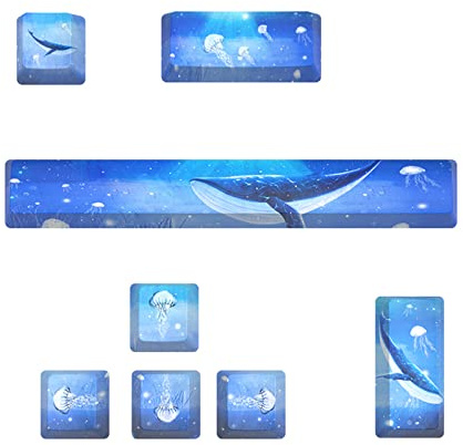 Domasvmd PBT Keycaps 5 Sides Dye-subbed For Spacebar 6.25U Enter Keys Direction Keys OEM Keycap For Mechanical Keyboard Gaming Keyboard Keycaps Cute For Girls Kid Fun Blue Whale Dolphin