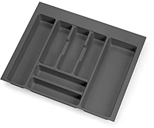Emuca - Organizzatore di posate, organizzatore cassetto cucina, vaschetta portaposate 536x482mm, 7 scomparti, modulo 60 cm, plastica, Grigio Antracite