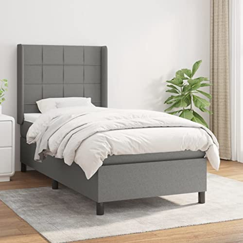 THOYTOUI Boxspringbett, Betten Bett Seniorenbett Bettsystem Geeignet für Aufenthaltsraum Gästezimmer Wohnungen Hotel mit Matratze Dunkelgrau 90x200 cm Stoff