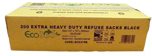 EXTRA Heavy Duty ECO Refuse sacks, Black Bin Bags. 15kg Effieciancy Boxed 200's. EXTRA Strong 27MU, Office, canteen, Home, Kitchen.