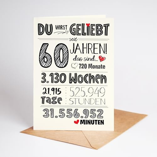 Lovely Cards Süße Karte zum 60. Geburtstag - Karte zum Geburtstag Vater Mutter 60 Jahre - besondere Geschenkkarte 1966 - Geburtstagskarte Ehe Partner (60 Jahre) - A6 - mit Umschlag