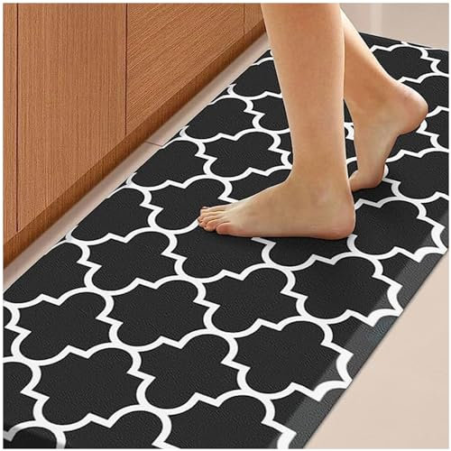LULUMAIC Dicke Anti-Ermüdungsmatte 0,47 Zoll, rutschfeste, wasserdichte Teppiche, Küchenmatte, Anti-Ermüdung, für Zuhause, Büro, Waschbecken, Wäscherei,Black-17.3×29
