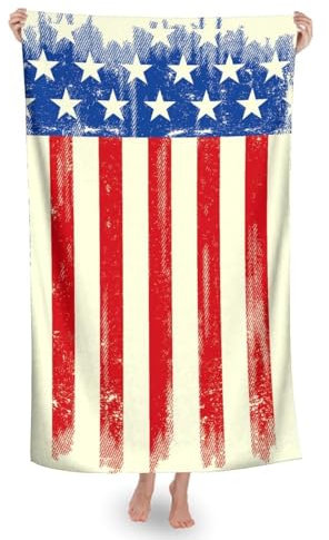 Strandtücher, Amerikanische Grunge-Flagge Sporthandtücher Mikrofaser Beach Towel Tragbares Duschtuch Für Fitness Männer Spa 80X130Cm