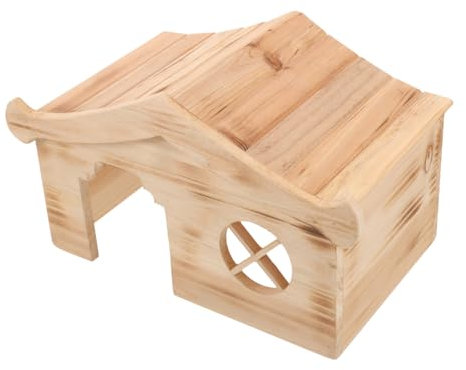 TOGEVAL Holzhaus für Hamster Strapazierfähiges Hamsterversteck aus Holz Hütte für Kleintiere als Schlaf und Spielplatz für Chinchillas und Rennmäuse