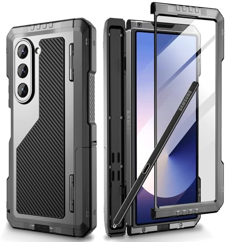 Beeasy for Samsung Galaxy Z Fold 6 Case with S Pen Holder and Hinge Protector, Samsung Fold 6 Case Shockproof Dustproof Heavy Duty Full Body Tough Metal Armor Cover with Screen Protector and Stand