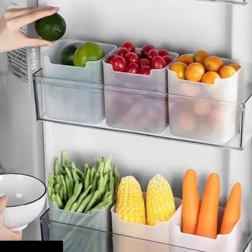 VIVNITS 6 fridge storage boxes multipurpose containers for storage Space-saving Refrigerator Side Door Organizer for fridge kitchen Fruits, Vegetables Storage Containers- transparent (6 PCS)