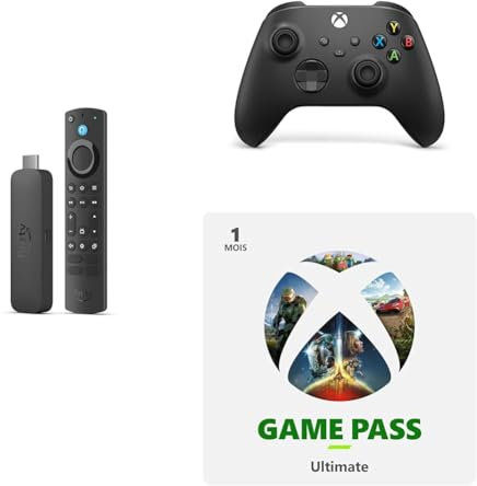 Xbox Manette sans Fil - Carbon Black + 1 Mois Game Pass Ultimate + Amazon Fire TV Stick 4K Max
