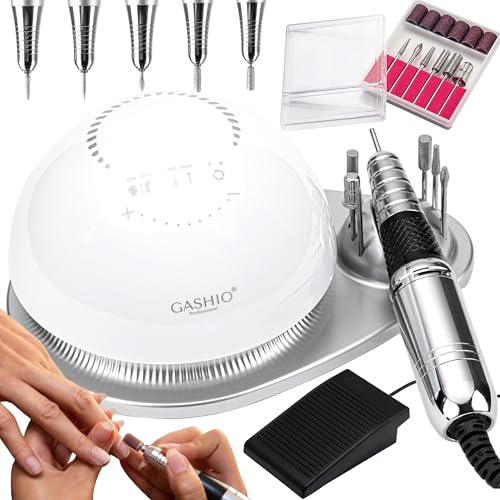 GASHIO® Nagelfräser für Gelnägel | Nail Drill 68W | Elektrische Nagelfeile | Maniküre Pediküre Set Elektrisch | Nagelfräser mit Kabel | Nagelfräser mit fußpedal | Nagelmaschine für nägel | 50,000u/MIN