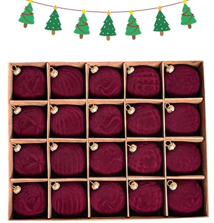 Nybhyjka 20 Piezas De Bolas De Navidad De Terciopelo,Adornos Navideños De Terciopelo Bolas Juego De Adornos Para Árbol De Navidad 6Cm Bolas De Terciopelo Vintage Rojo Y Dorado, Grandes Esferas Colgant