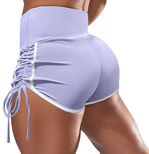 Pole Dance Outfit mit seitlichem Kordelzug, Sport-Shorts für Damen, Booty Butt Scrunch, Pole Dance Shorts, sexy, hohe Taille, Damen-Shorts, Sport, Yoga, Pole Dance, Hot Pants, Radsport, Damen,