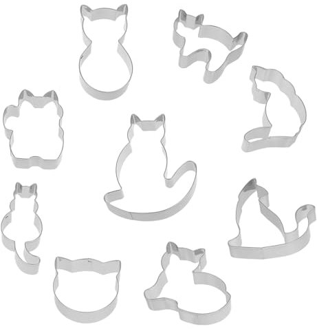 Hoement Molde Cortador De Galletas De Acero Inoxidable Con Forma De Gato 9 Piezas Prensa Para Hornear