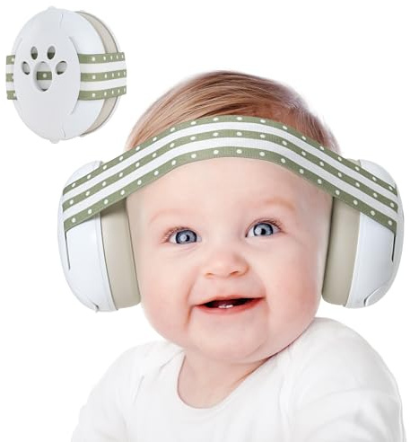 Yoofoss Gehörschutz Baby 0-36 Monate - Baby Kopfhörer Lärmschutz 25dB - Ideal für Flugzeug und Reise - CE - Verstellbares Anti-Rutsch-Kopfband, Weiche Ohrenschützer - Grün