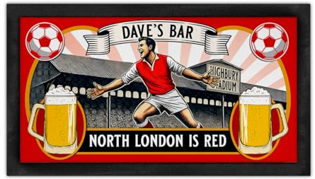 KRAFTYGIFTS Personalised Bar Runner Arsenal Football Fan Rubber Beer Mat Home Pub Man Cave Shed Retro Dad Birthday Gift SBR02