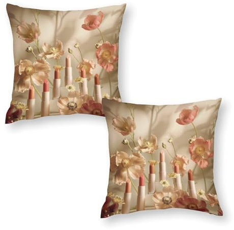 TOWINSFB Floral Rustic Throw Pillow Covers for Living Room Bedroom, Lipstick Colorful Modern Plant Pillowcases Outdoor Cushion Case for Couch Sofa Bed, 20x20 inch
