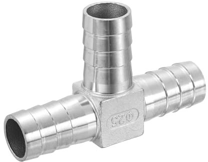 sourcing map 1 Tee Hose Barb Pipe Fitting, 304 Stainless Steel 3 Way Pipe Hose Pipe Fitting Adapter for Vacuum Systems, Industrial Pipe Connections, Silver