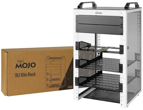 Tecmojo 9U Network Rack, 10 inch Mini Server Rack with 2 Side Translucent Panels & 2 Top Handles, 7.87 inch Deep, for 10 inch IT Equipment & A/V Devices, White