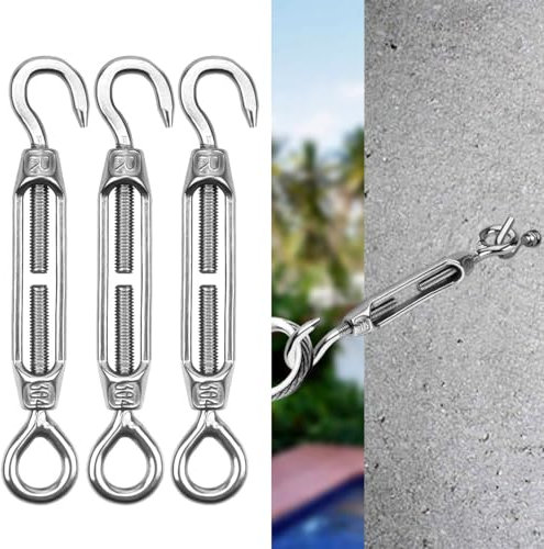5 Pcs Turnbuckle Wire Tensioner 304 Hook & Eye Adjustable Turnbuckle M4 Stainless Steel Tensioner Set Heavy Duty