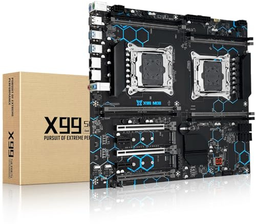MACHINIST X99 Dual CPU Motherboard LGA 2011-V3, for Intel Xeon E5 v3 v4 CPU Processor, DDR4 Max Support 256GB, Gigabit LAN, PCIe 3.0, NGFF/NVME M.2, SATA 3.0, USB 3.0, E-ATX Server PC Mainboard
