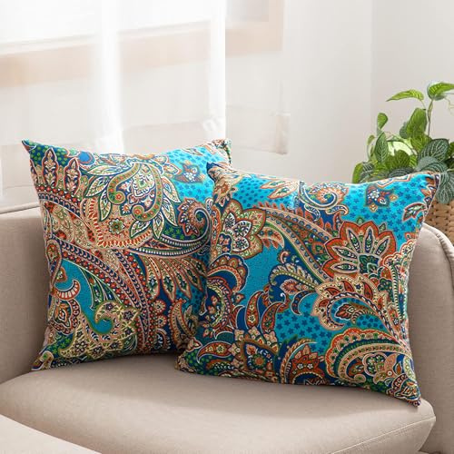 ATsense 2er Set Kissenbezug 60x60 cm - 100% Baumwolle, Dunkelblau Bunt Muster Kopfkissenbezug mit Reißverschluss, Superweicher Premium und Hypoallergen, ÖkoTex Super Bequemer Kissenhülle（Böhmen）