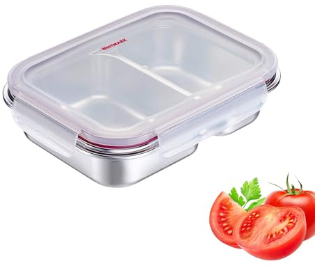 Westmark Boîte à lunch en acier inoxydable – Boîte à lunch étanche – Passe au micro-ondes et au four, sans BPA – Boîte à bento pour l'école, le travail et la garderie – Argent, divisé 450 + 280 ml