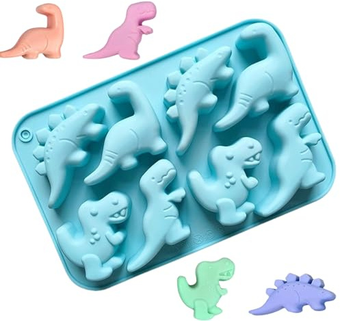 WGCHAIE Dinosaurier Silikonform, Dino Kuchenform, Dinosaurier Pralinenform, für Süßigkeiten, Pudding, Eiswürfel, Kleine Seife, Muffins (Blau)