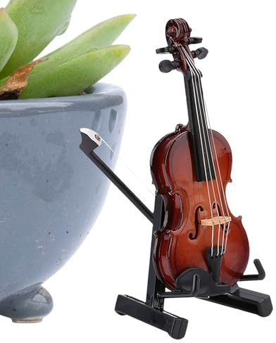 Mini violino in miniatura con supporto, in legno, decorazione da scrivania, per soggiorno, studio, ufficio