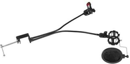 BESPORTBLE Dual Gooseneck Mikrofonständer mit Handyhalter und Popschutz Flexibler Tischmikrofonständer für Aufnahme Live Übertragungen Videos und Podcasts