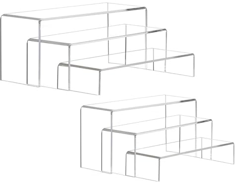 CafullCon 6pcs Display Stand, 6 Sizes Acrylic Display Risers for POP Figures, Clear Rectangular Tiered Display Stand, Showcase Shelf for Jewelry Perfumes Glasses Plants Toys Collectibles Cupcakes