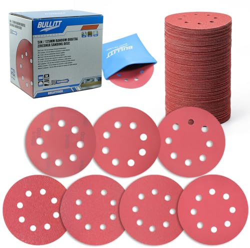BULLITT 90-Pack 5 Inch 8-Hole Hook and Loop Zirconia Sanding Discs | for Random Orbital Sanders, Mixed Grit 40–400 for Wood, Metal, Paint and Automotive