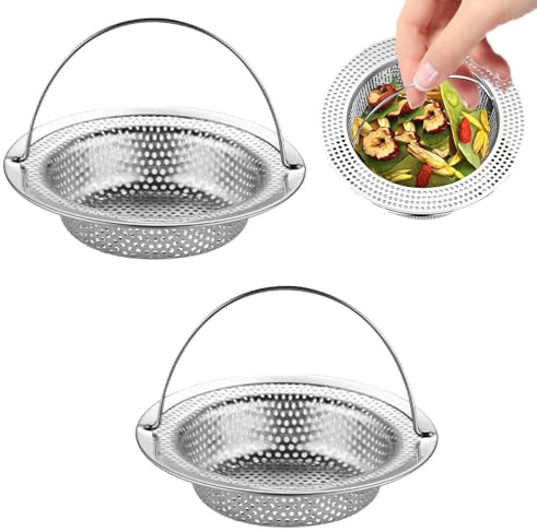 2 StückAbflusssieb Küchenspüle Edelstahl,11 X 7.5 X 2 cm,Sieb Für Spülbecken,SiebSpülbecken,Abflusssieb,Abflusssieb Küchenspüle,Verstopfungsschutz Küche Waschbecken Sieb Abfluss Spüle Mit Griff