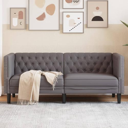 Frdhee Kindercouch Mini Sofa,Chesterfield-Sofa 2-Sitzer Grau Kunstleder,Relaxsofa für Wohnzimmer,Schlafzimmer,kleinen Raum