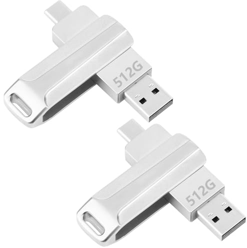 2 Stück USB Stick 512GB USB Stick Handy 2 In 1 USB-Stikfur Handy Typ-C & USB-A USB-Flash-Laufwerk Wasserdichter Dauerhaft 360° Drehbares Design Für Computer/Laptop/Android, Für Fotos/Videos/Musik
